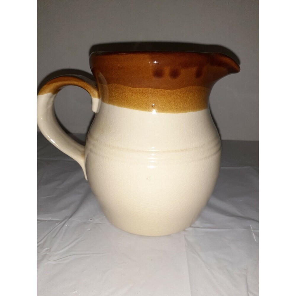 Vintage Earth Tone Stoneware Pitcher/ Kitchen Utensil Holder 6 Inch Bohemian